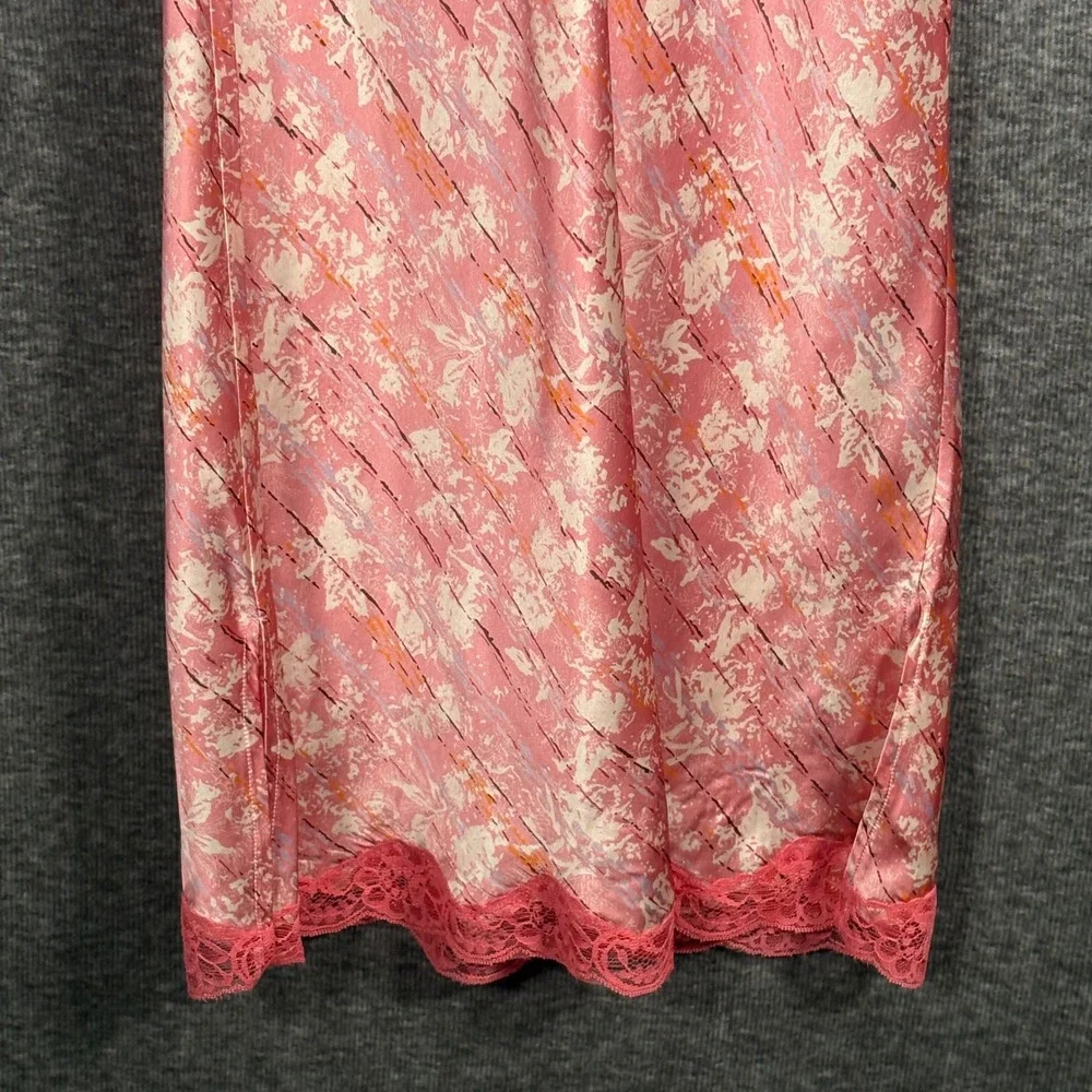 Gold Hawk Pink Camillia Rose Silk Lace Trim Slip Dress Womens Large